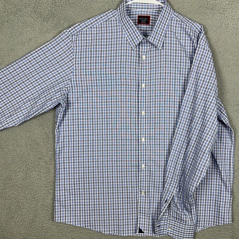 UNTUCKit Shirt Mens 2XL Blue Plaid Button Up Casual Long Sleeve Wrinkle Free EUC